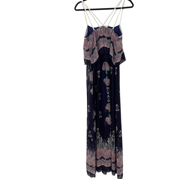 Agaci Boho Strappy Navy Maxi Dress Vacation Beach Women’s Medium - Picture 2 of 14